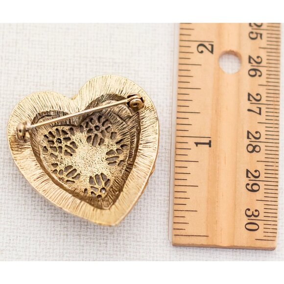 Vintage Intricate Lovely Heart Victorian Gold Tone Brooch Pin Accessory - A11 - Picture 2 of 2